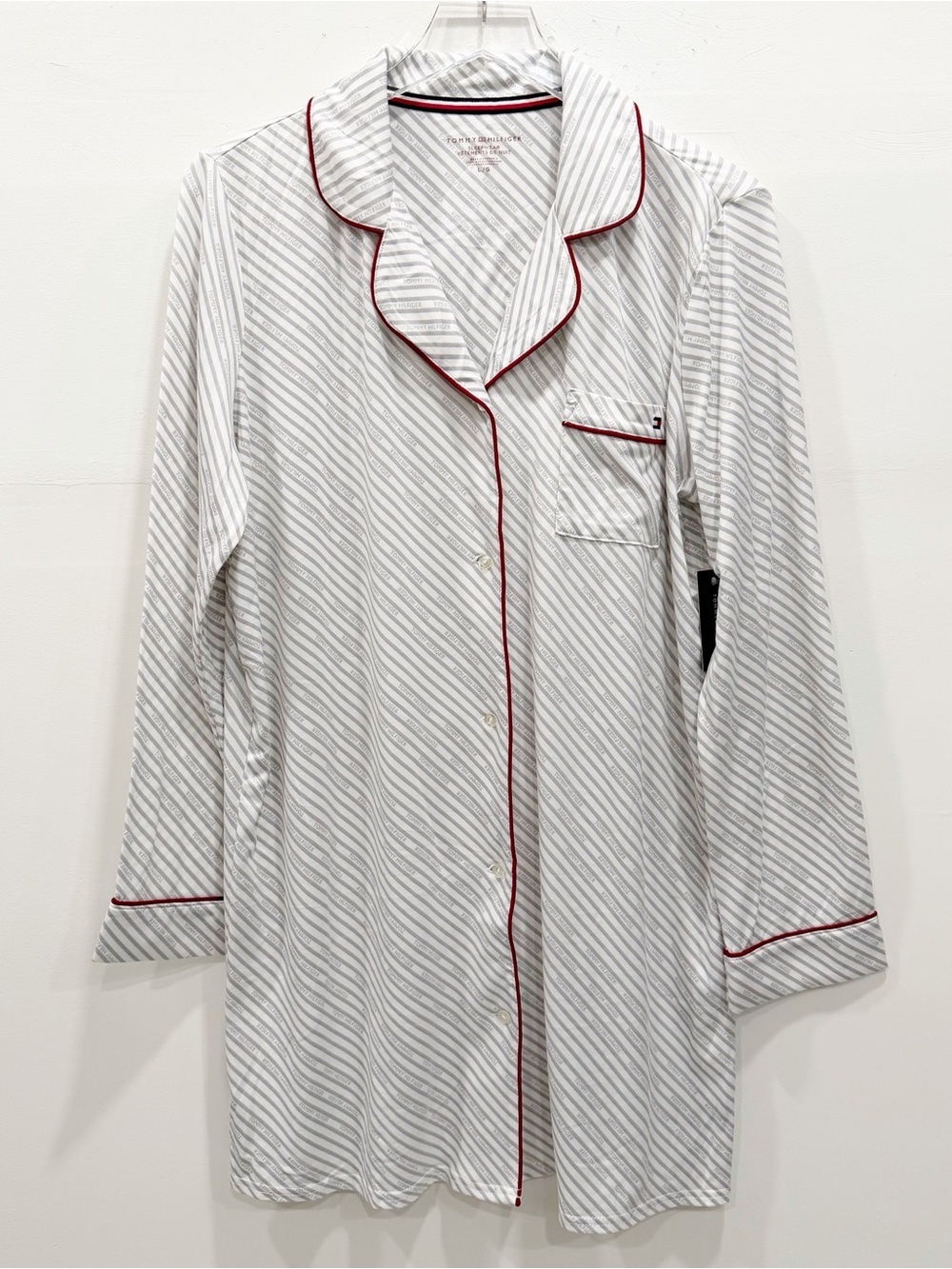 Tommy Hilfiger Long Sleeve Sleepshirt Button Front Stripe Large - Picture 4 of 10